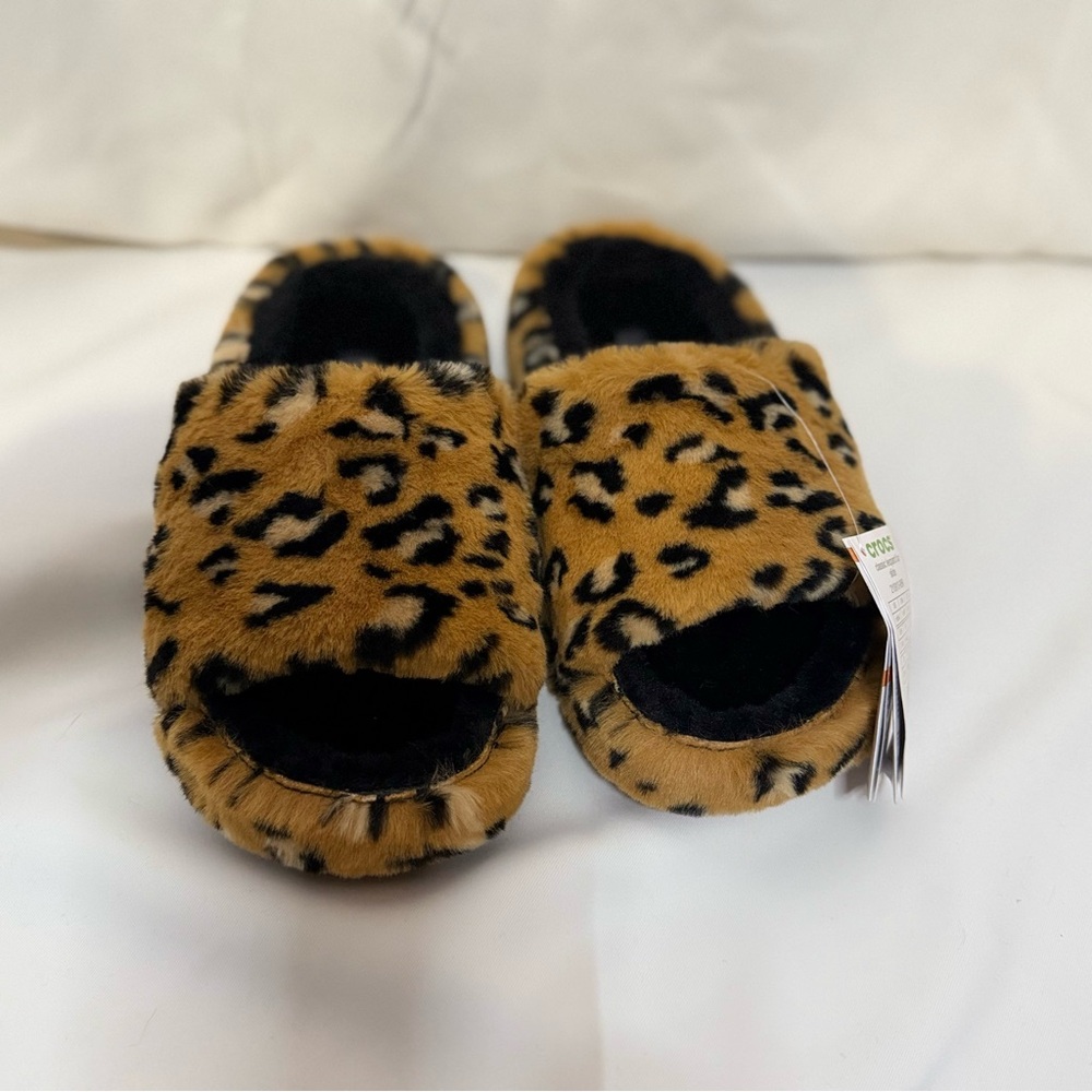 CROCS Leopard Print Fur Slides